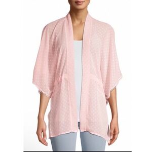 Time and Tru Women 2X Pink Sheer Dotted Tie Waist Kimono Robe Valentine's Day